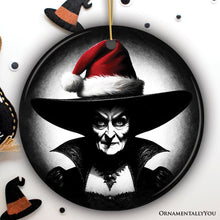 Carregar imagem no visualizador da galeria, Spooky Witch with Santa Hat Ceramic Ornament, Halloween Themed Christmas Gift and Decor
