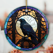 Carregar imagem no visualizador da galeria, Stained Glass Creepy Dark Raven Ornament, Horror and Elegance
