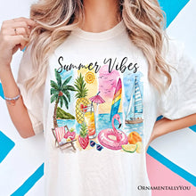 Carregar imagem no visualizador da galeria, Summer Vibes T-Shirt, White and Natural Vacation Beach Tee
