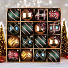 Load image into Gallery viewer, Touch of Gold Delightfully Glittered Ornament Bauble Set, Green, Blue, Bronze and Maroon 16 Piece Bundle
