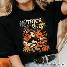 Load image into Gallery viewer, Trick or Treat Goose T-Shirt, Vintage Halloween Witch Tee for October
