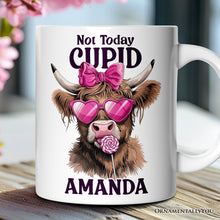 Carregar imagem no visualizador da galeria, Valentines Highland Cow Personalized Mug, Not Today Cupid Funny Cow Lover Gift
