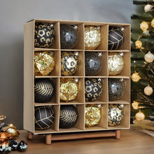 Load image into Gallery viewer, Vogue Black and Gold Ornament Set, Stylish Tree Set of 16 Glittery Baubles
