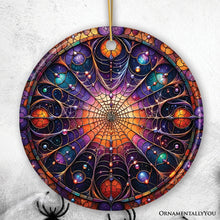 Load image into Gallery viewer, Whispering Shadows Enchanted Cobweb Stained Glass Style Ceramic Ornament, Halloween Themed Christmas Gift and Decor
