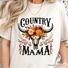 Cargar imagen en el visor de la galería, Country Mama Floral Buffalo Skull Vintage T-Shirt, Western Natural and White Women’s Tee

