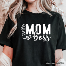 Cargar imagen en el visor de la galería, Wife Mom Boss T-Shirt, Black Casual Tee for Strong and Empowered Mothers
