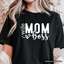 Carregar imagem no visualizador da galeria, Wife Mom Boss T-Shirt, Black Casual Tee for Strong and Empowered Mothers
