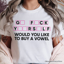 Carregar imagem no visualizador da galeria, Would You Like To Buy A Vowel Puzzle T-Shirt, Funny Sarcastic White and Natural Tee for Witty Women
