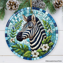 Load image into Gallery viewer, Zebra Stripes Safari Stained Glass Style Ceramic Ornament, African Animals Christmas Gift and Decor
