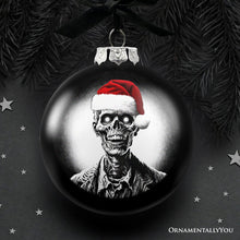 Carregar imagem no visualizador da galeria, Zombie Christmas Spooky Portrait Glass Ornament, Black Horror Halloween Tree Decoration

