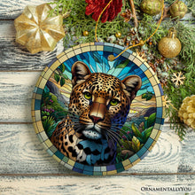 Carregar imagem no visualizador da galeria, African Leopard Expedition Stained Glass Style Ceramic Ornament, Safari Animals Christmas Gift and Decor
