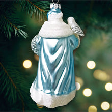 Carregar imagem no visualizador da galeria, Arctic Whispers Santa Glass Christmas Ornament, Snowy Winter Theme with Light Blue Robe
