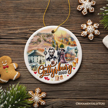 Load image into Gallery viewer, Artistic Historical Gettysburg Town Vintage Ornament, Pennsylvania Battlefield Civil War Heritage and Abe Lincoln
