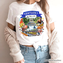 Carregar imagem no visualizador da galeria, Artistic Kentucky State Themes and Landmarks T-Shirt, Tee for History and Travel Lovers
