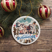 Load image into Gallery viewer, Artistic Watercolor Mount Rushmore Historical Ceramic Ornament, South Dakota Christmas Gift
