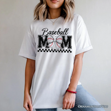 Load image into Gallery viewer, Baseball Mom Coquette Bow Retro T-Shirt, Stylish Game Day White Tee for Trendy and Proud Sports Mothers
