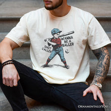 Carregar imagem no visualizador da galeria, Baseball Retro T-Shirt Wanna Be a Baller, Vintage White and Natural Tee
