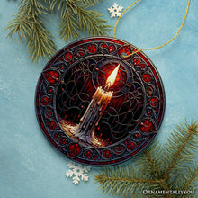 Carregar imagem no visualizador da galeria, Candlelight for a Spine-Chilling Ambiance Stained Glass Style Ceramic Ornament, Halloween Themed Christmas Gift and Decor
