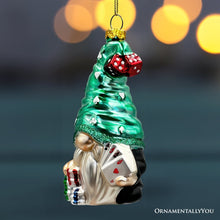 Cargar imagen en el visor de la galería, Casino Poker Gnome Glass Ornament, Cute Christmas Gambler
