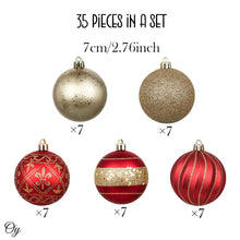 Cargar imagen en el visor de la galería, Charming Set of 35 Red and Gold Color Ornament Baubles, Christmas Tree Set
