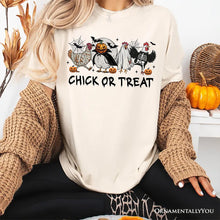 Load image into Gallery viewer, Chick or Treat Spooky T-Shirt, Halloween Chicken Tee for Country Life Enjoyers
