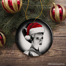 Cargar imagen en el visor de la galería, Chilling Bride of Frankenstein Santa Ornament, Gothic Themed Halloween Christmas Gift and Decor

