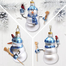 Cargar imagen en el visor de la galería, Classic Winter Snowman Set of 4 Glass Christmas Ornaments, Nostalgic Holiday Collection Set
