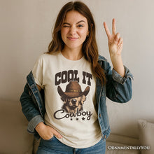 Carregar imagem no visualizador da galeria, Cool It Cowboy T-Shirt With Western Dog, Retro Golden Retriever White and Natural Tee for Country Lover
