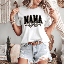 Carregar imagem no visualizador da galeria, Coquette Leopard Mama T-Shirt, Retro Bow Varsity Tee for Trendy Moms
