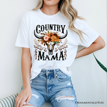 Cargar imagen en el visor de la galería, Country Mama Floral Buffalo Skull Vintage T-Shirt, Western Natural and White Women’s Tee
