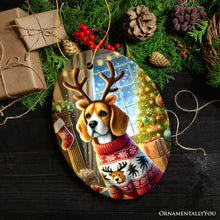 Load image into Gallery viewer, Cozy Fireplace Beagle Ornament, Snuggly Canine Christmas Gift and Decor
