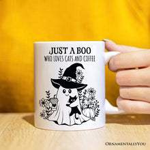 Cargar imagen en el visor de la galería, Cute Ghost with Black Cat Personalized Mug, Cat and Coffee Lover Halloween Gift

