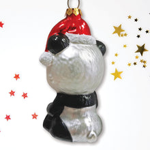 Load image into Gallery viewer, Cute Panda with Santa Hat and Gift Blown Glass Christmas Ornament
