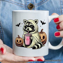 Carregar imagem no visualizador da galeria, Cute Racoon Drinking Cup, Personalized Mug, Retro Halloween Gift with Custom Name

