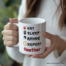 Load image into Gallery viewer, Eat Sleep Anime Repeat Personalized Mug, Funny Anime Lover Gift With Custom Name
