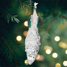 Load image into Gallery viewer, Elegant Winter Peacock Glass Christmas Ornament
