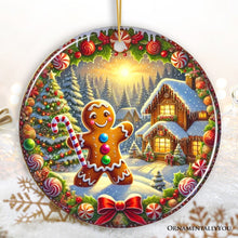 Load image into Gallery viewer, Enchanting Gingerbread Man in a Christmas Village Ornament, Whimsically Cheerful Holiday Gift and Tree Decor
