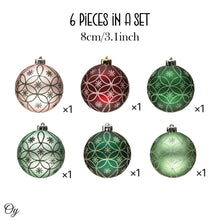 Load image into Gallery viewer, Enchanting Subtle Nature Ornament Bundle, Set of 6 Pine Green, Light Green, Mint Green, Pink and Matte Red Baubles
