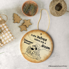 Cargar imagen en el visor de la galería, Every Journey Begins With a Dream Quote Ornament, Vintage Steamboat Willie Christmas Keepsake
