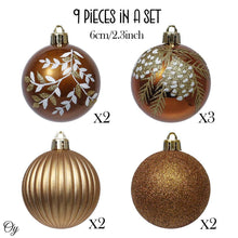 Carregar imagem no visualizador da galeria, Fall Inspired Bronze Gold 9 Piece Christmas Ornament Bauble Bundle
