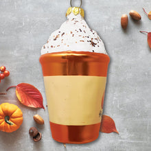 Cargar imagen en el visor de la galería, Fall Inspired Pumpkin Spice Latte Glass Christmas Ornament, Coffee Lover&#39;s Delight
