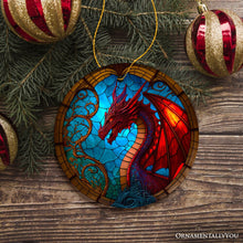 Cargar imagen en el visor de la galería, Fierce Dragon Stained Glass Style Ceramic Ornament, Unique Goth Tree Decor
