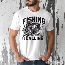 Carregar imagem no visualizador da galeria, Fishing Is Calling T-Shirt, White Outdoor Tee for Fishermen Dads
