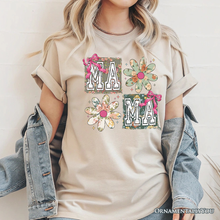 Load image into Gallery viewer, Floral Mama Coquette T-Shirt, White and Natural Boho Tee for Sweet and Stylish Moms
