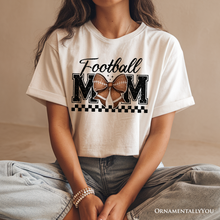 Carregar imagem no visualizador da galeria, Football Mom Coquette Bow Retro T-Shirt, Stylish Game Day White Tee for Trendy and Proud Sports Mothers
