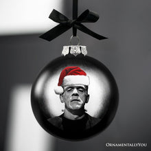 Carregar imagem no visualizador da galeria, Frankenstein Christmas Spooky Portrait Glass Ornament, Black Horror Halloween Tree Decoration
