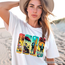 Carregar imagem no visualizador da galeria, Frankenstein&#39;s Beach Vacation T-Shirt, Retro Neon Surf Style Tee for Horror Fans with Summer Vibes

