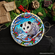 Cargar imagen en el visor de la galería, Frosty Possum in Berry Branches Ornament, Playful Winter Wonderland for Holiday Tree Decor
