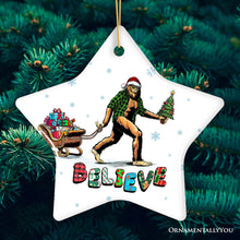 Load image into Gallery viewer, Funny Big Foot Believe Christmas Ornament, Sasquatch Humor Holiday Decor
