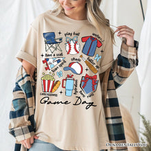 Carregar imagem no visualizador da galeria, Game Day Baseball T-Shirt, Retro White and Natural Stadium Tee for Sports Fans
